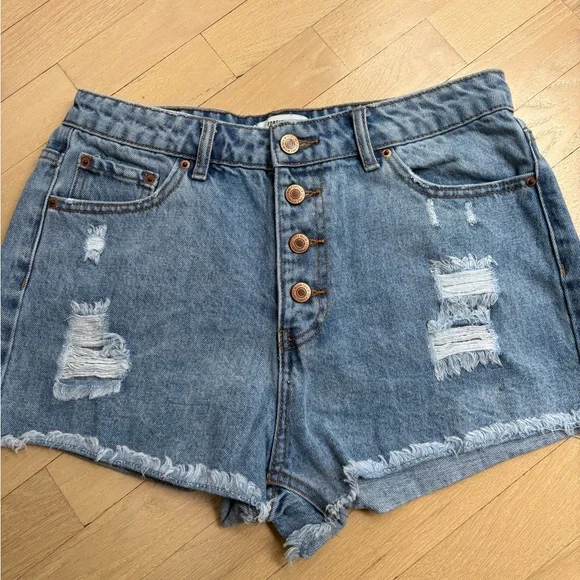 Forever 21 Blue Distressed Jean Shorts High-Waisted - Picture 1 of 4